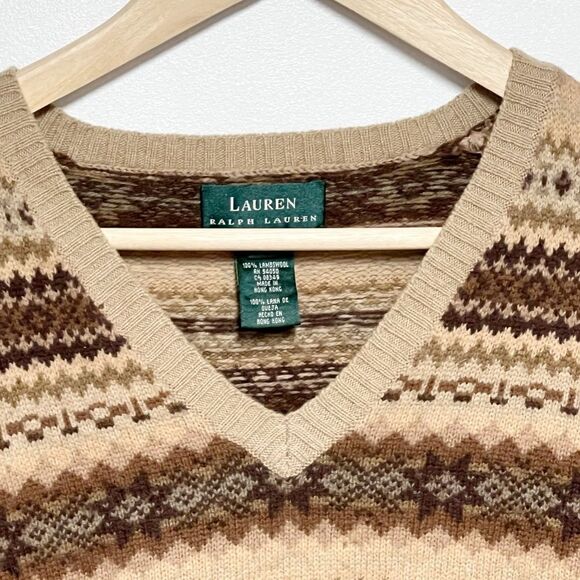 Lauren by Ralph Lauren Lambswool Nordic Fair Isle V Neck Sweater Sz Womens L - Picture 3 of 5